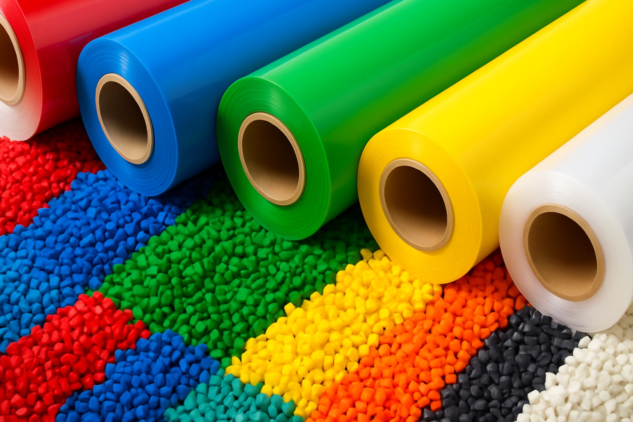 Kolorowe rolki folii i granulat